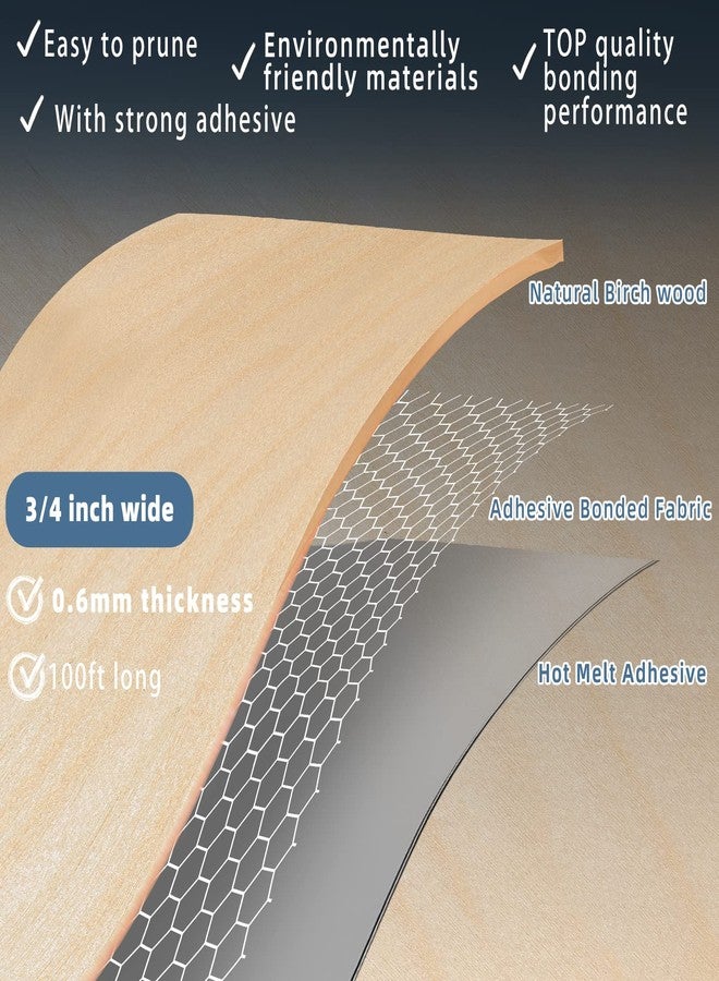 ZYJT Birch Edge Banding, 3/4 inch x 100ft roll of Veneer Edge Banding -Pre-glued Flexible, Real Wood Tape Banding for Cabinet Repair Furniture Restoration - Image 2