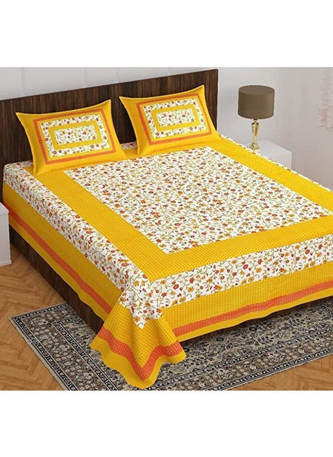 Urban Magic 104 TC Cotton Double Polka Bedsheet (Pack of 1, Yellow)