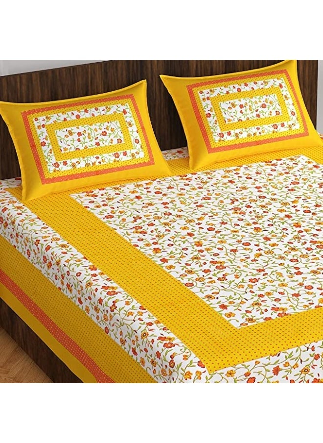 Urban Magic - Urban Magic 104 TC Cotton Double Polka Bedsheet (Pack of 1, Yellow) - Image 1