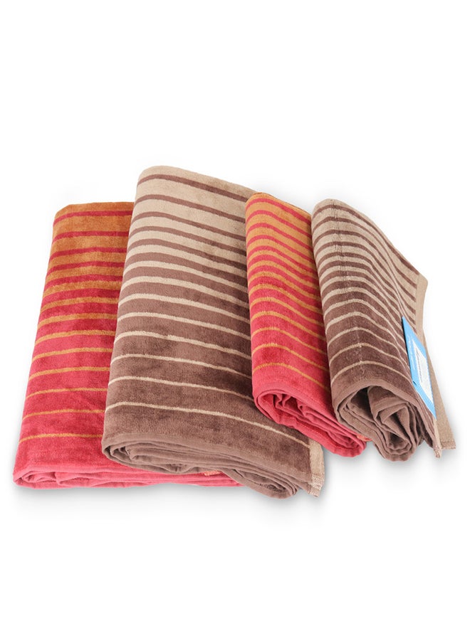 White Rose - 4 Piece Bathroom Towel Set BOUNDRY 450 GSM 100% Cotton Velour 2 Bath Towel 70x140 cm & 2 Hand Towel 50x90 cm Red & Brown Color Modern Stripe Design Luxury Touch Extra Absorbent - Image 1