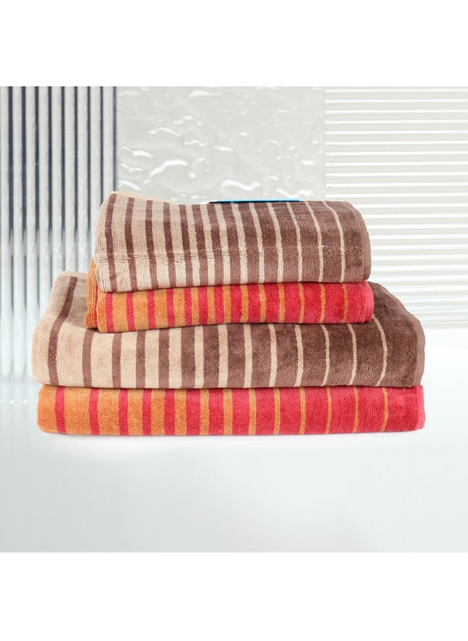 White Rose - 4 Piece Bathroom Towel Set BOUNDRY 450 GSM 100% Cotton Velour 2 Bath Towel 70x140 cm & 2 Hand Towel 50x90 cm Red & Brown Color Modern Stripe Design Luxury Touch Extra Absorbent - Image 1