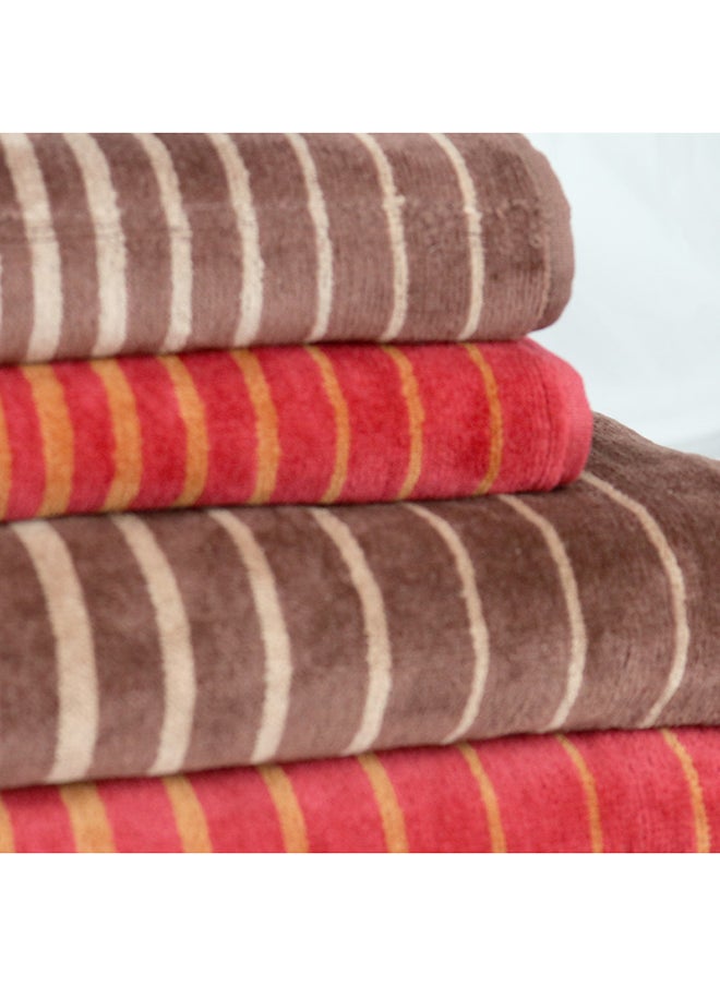 White Rose - 4 Piece Bathroom Towel Set BOUNDRY 450 GSM 100% Cotton Velour 2 Bath Towel 70x140 cm & 2 Hand Towel 50x90 cm Red & Brown Color Modern Stripe Design Luxury Touch Extra Absorbent - Image 1
