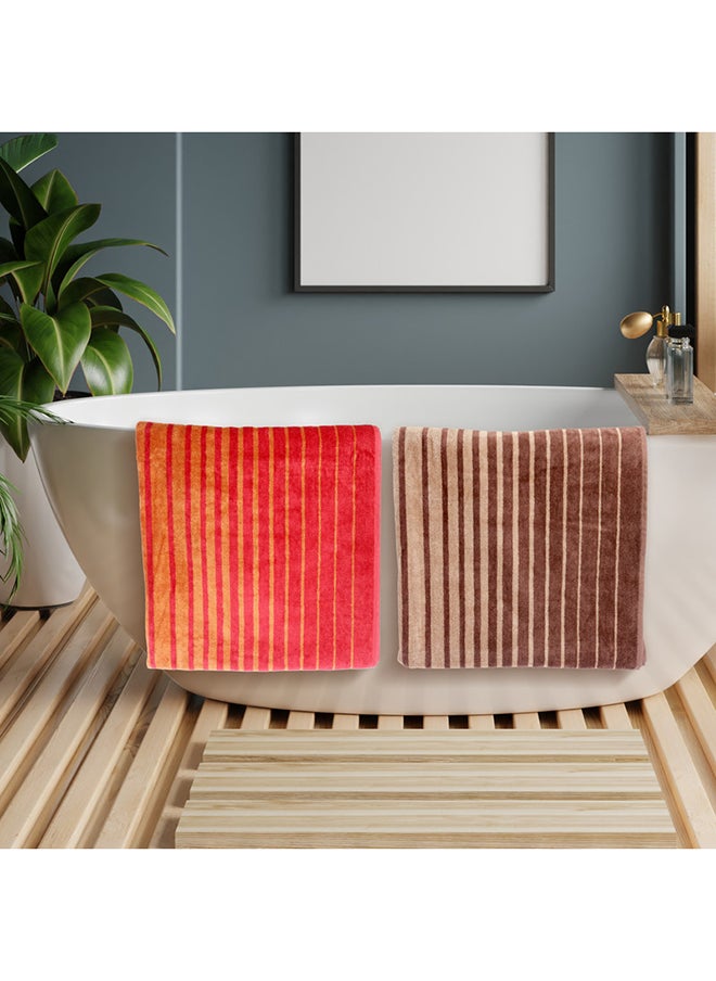 White Rose - 4 Piece Bathroom Towel Set BOUNDRY 450 GSM 100% Cotton Velour 2 Bath Towel 70x140 cm & 2 Hand Towel 50x90 cm Red & Brown Color Modern Stripe Design Luxury Touch Extra Absorbent - Image 1