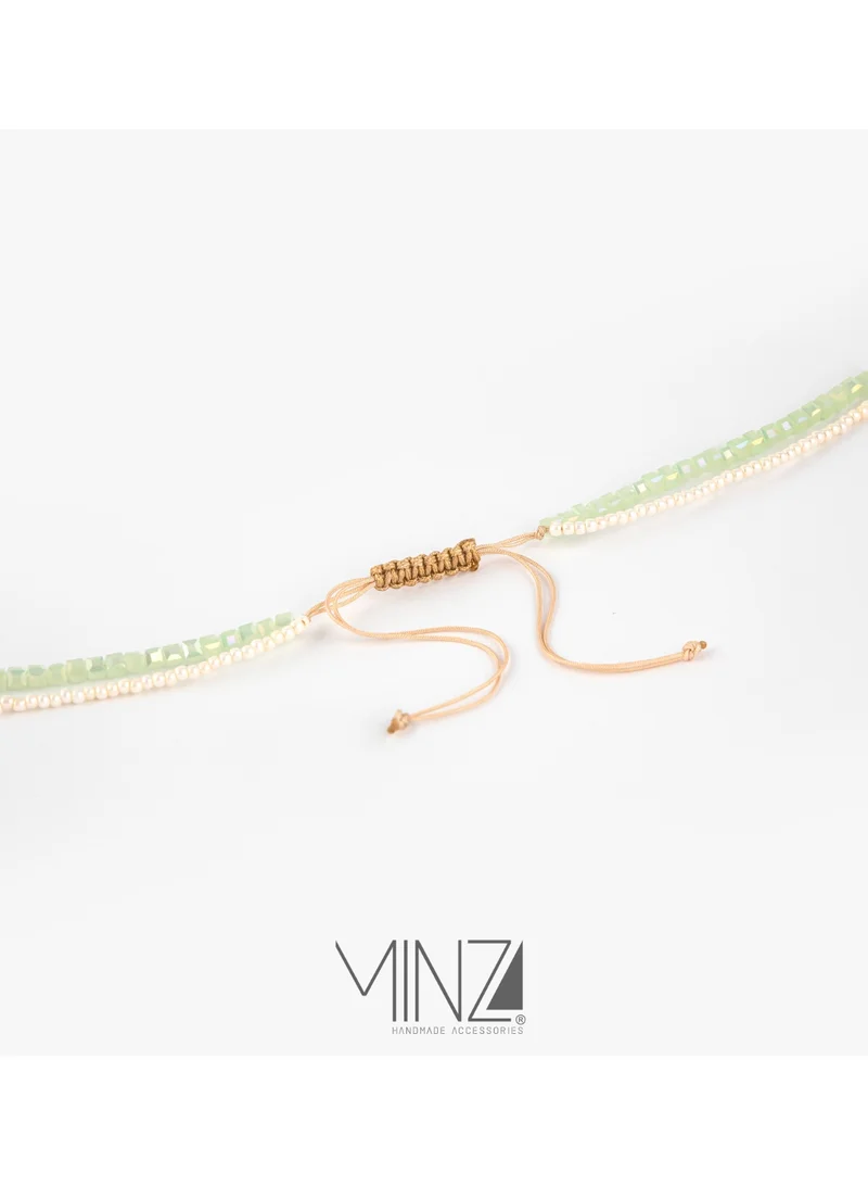 Minza  Minza “Pastella” Women’s Necklace, Pure 18K Gold Heart Pendant, Czech Seed Beads, Crystals & Green Shell, Handmade Beaded Necklace for Women, Jewelry for Casual & Special Occasion for Women | Best Price UAE
