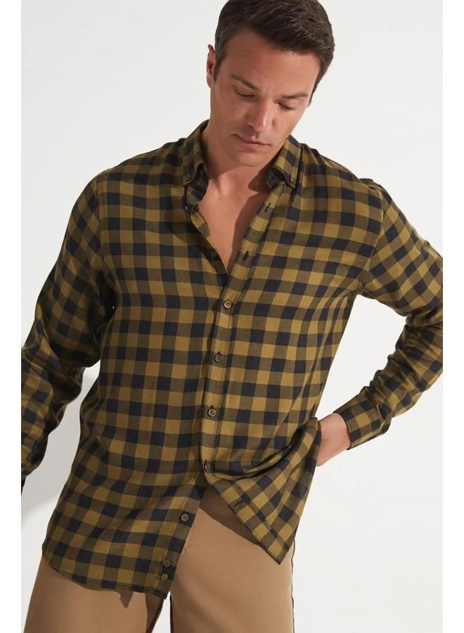 JUNE June Exclusive Men Regular Fit Long Sleeve Checked Shirt Khaki - Anthracite