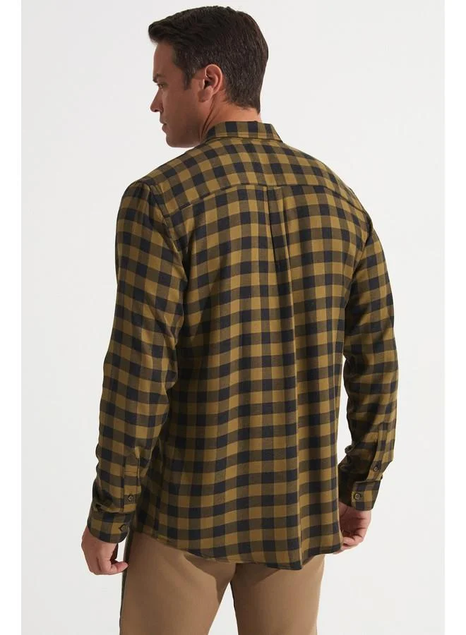JUNE June Exclusive Men Regular Fit Long Sleeve Checked Shirt Khaki - Anthracite