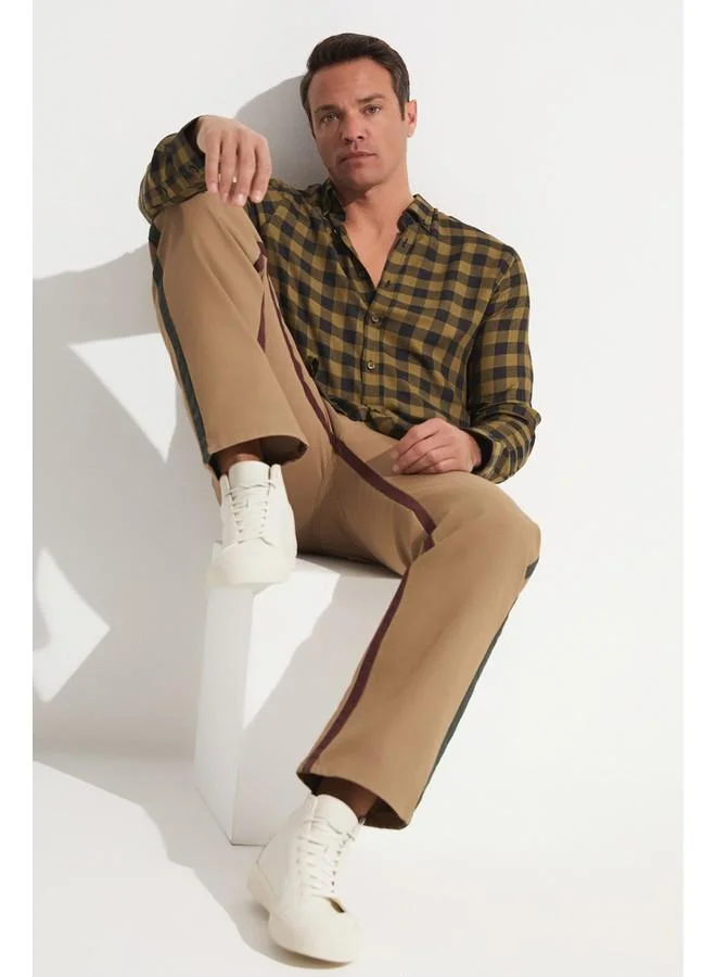 JUNE June Exclusive Men Regular Fit Long Sleeve Checked Shirt Khaki - Anthracite