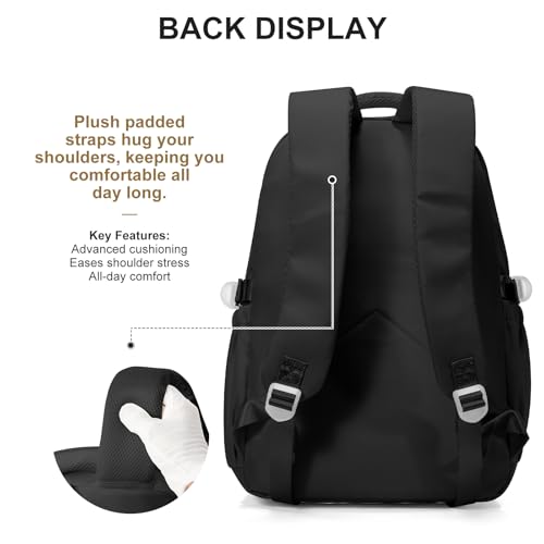 WEPOET Simple Aesthetic Black Backpacks For School,Lightweight Casual College Backpack Women,Travel Laptop Daypack Men,Waterproof Middle School Book bag For Teens Boys Girls - Image 5