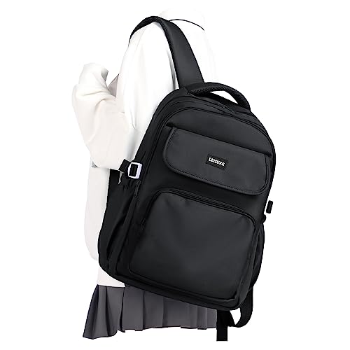 WEPOET Simple Aesthetic Black Backpacks For School,Lightweight Casual College Backpack Women,Travel Laptop Daypack Men,Waterproof Middle School Book bag For Teens Boys Girls - Image 1