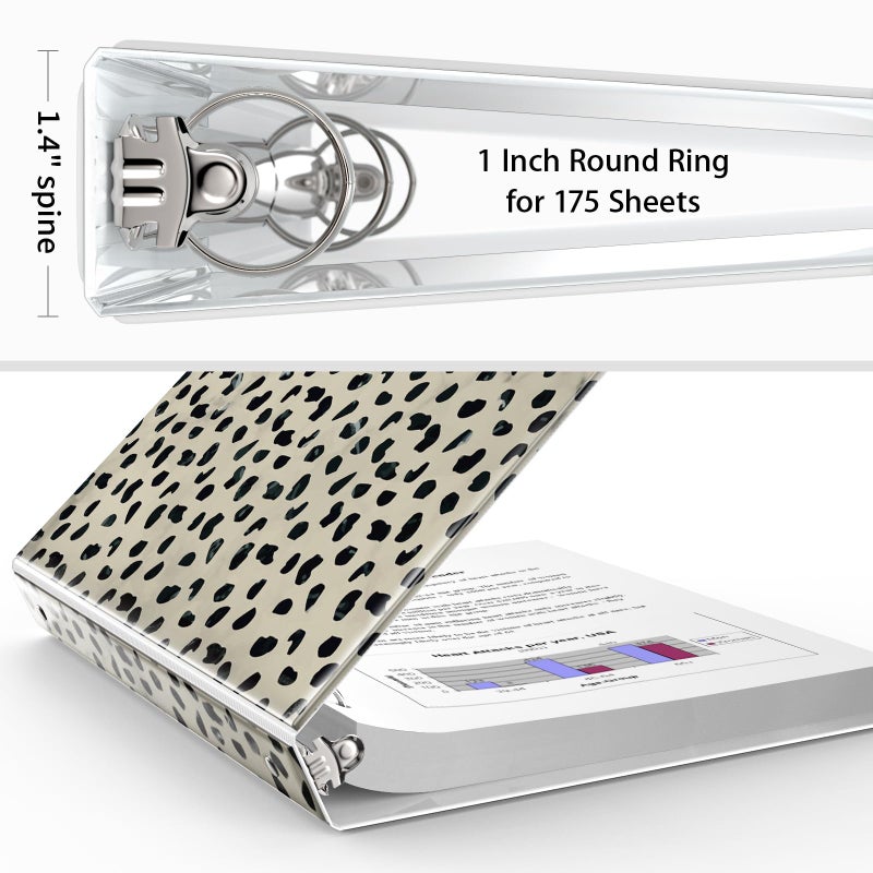 Eyrozill Leopard 3 Ring Binder 1 Inch, Decorative Recipe Binders Organizer, Client Records with Clear Interior Pockets for Letter-Size(11" x 8.5") Paper, PVC Cover (Leopard) - Image 4