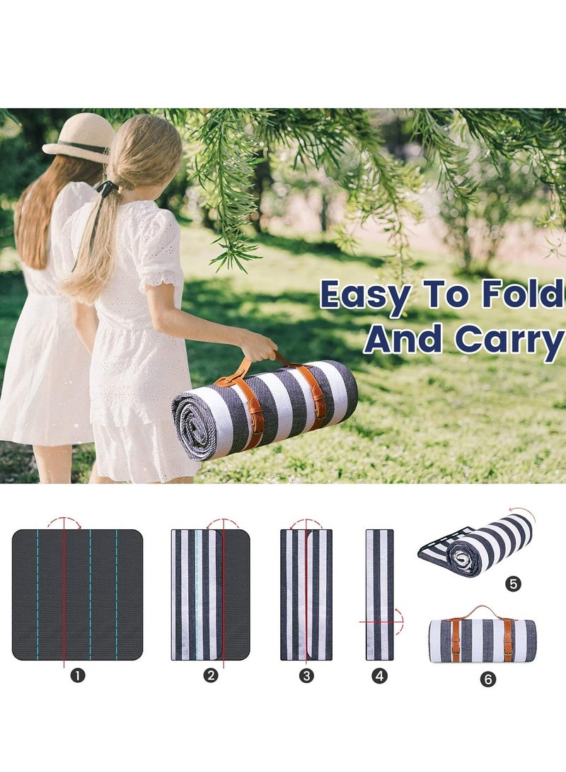 Generic "80”x 80” Picnic Blanket Extra Large, Waterproof and Foldable Beach Blanket, 3-Layer Outdoor Blanket for 6 to 8 Adults, For Camping, Park, Beach, Grass, Indoors… " - Image 2