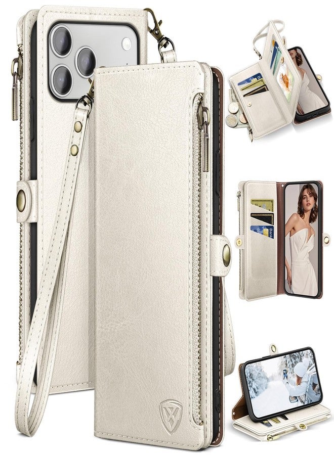 XcaseBar compatible with iPhone 17 Pro Max 6.9" Wallet case with Zipper Credit Card Holder【RFID Blocking】,Flip Folio Book PU Leather Phone case Shockproof Cover Women Men for Apple 17ProMax case White - Image 1
