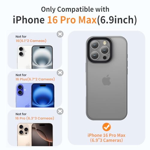 Yriklso for iPhone 16 Pro Max Phone Case, Shockproof for iPhone 16 Pro Max Case, Military Grade Drop Protection, Protective Hard Back Slim Translucent Cover,Grey - Image 2