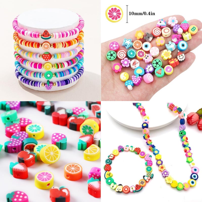 Jaydev zone BRACELETS MAKING KIT CUTE CHARMS Multi Beads for Jewellery Making Kit, Colorful Beads Set for Kids DIY Craft Bracelet Necklace Making,24 Style Cute Fun Beads Fruit Flower Animal Cake Butterfly Heart Charms - Image 3