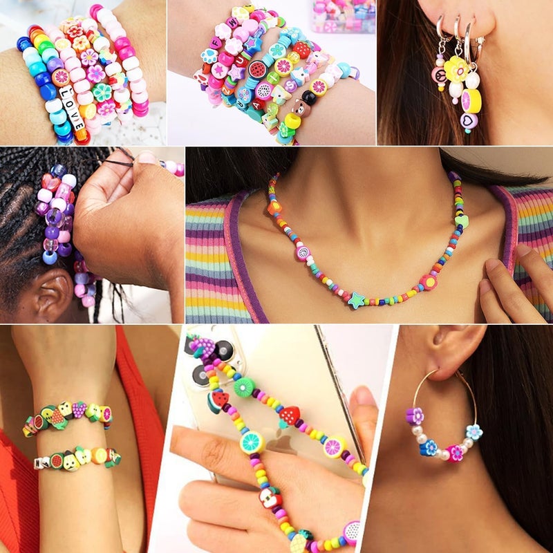 Jaydev zone BRACELETS MAKING KIT CUTE CHARMS Multi Beads for Jewellery Making Kit, Colorful Beads Set for Kids DIY Craft Bracelet Necklace Making,24 Style Cute Fun Beads Fruit Flower Animal Cake Butterfly Heart Charms - Image 5