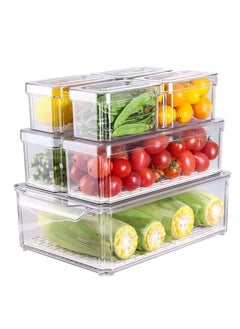 XiuWoo Set Of 7 BPA-Free Clear Stackable Refrigerator Fridge Organizer Container Bins with Lids for Fruits Vegetable Food Drinks  - Image 1