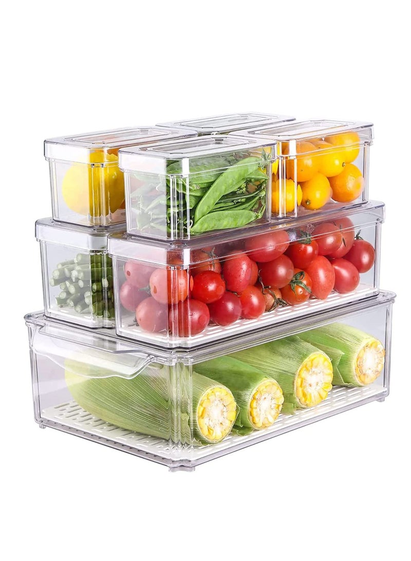 XiuWoo Set Of 7 BPA-Free Clear Stackable Refrigerator Fridge Organizer Container Bins with Lids for Fruits Vegetable Food Drinks - Image 1