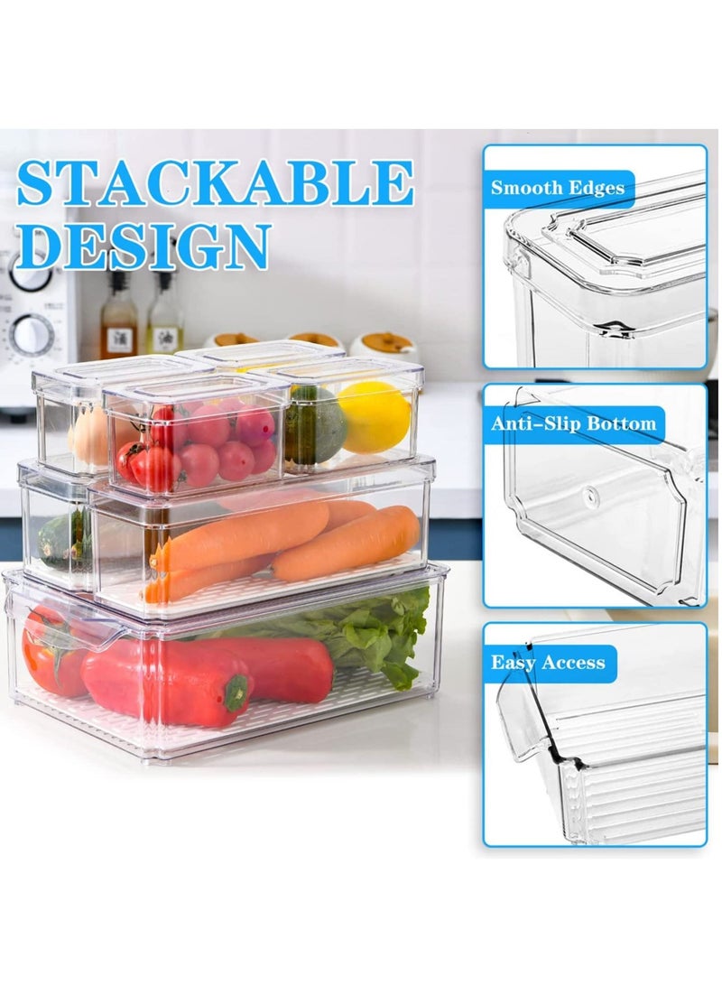 XiuWoo Set Of 7 BPA-Free Clear Stackable Refrigerator Fridge Organizer Container Bins with Lids for Fruits Vegetable Food Drinks - Image 4