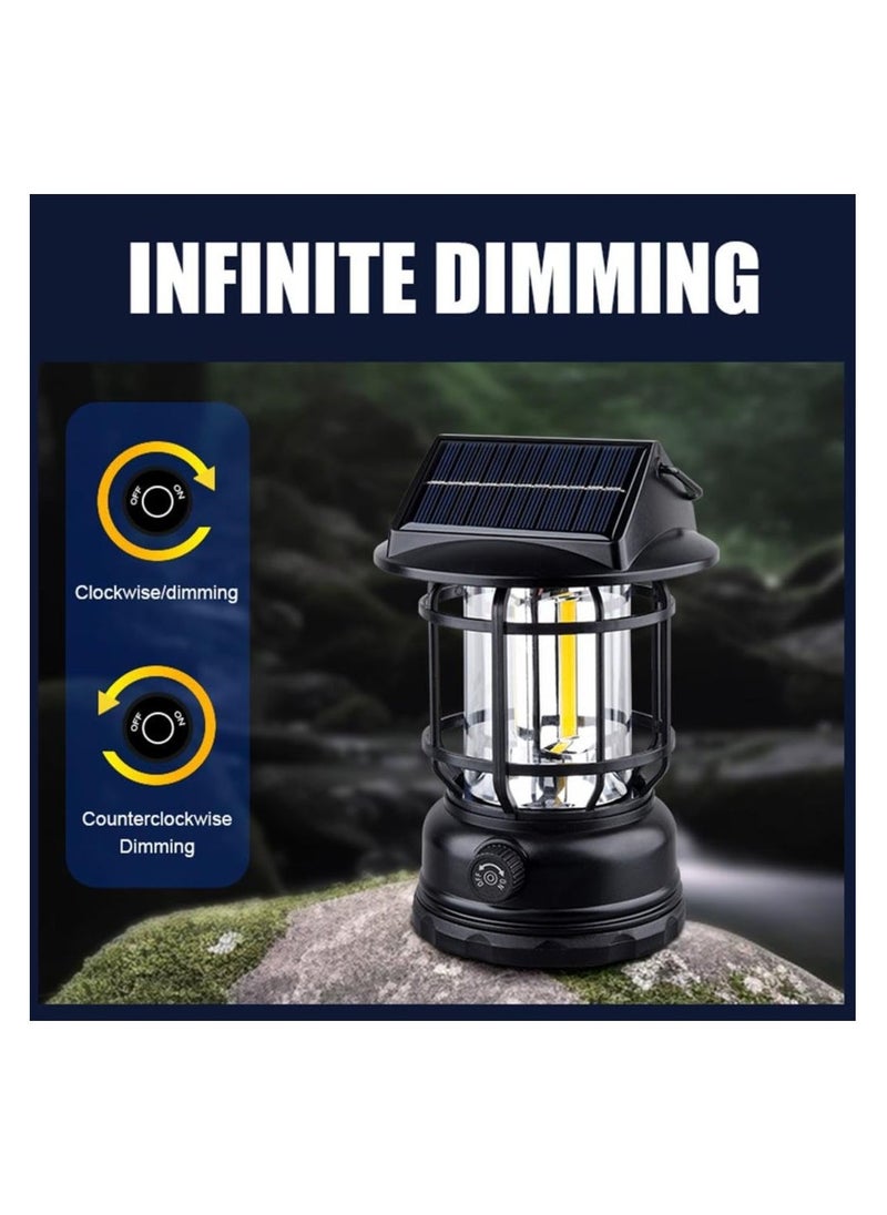 Solar Camping Lantern, Battery Powered LED Camping Light, COB High Brightness Waterproof Vintage Portable Tent Light for Indoor Outages Hiking Emergency Power Outage Hurricane Supplies - Image 2