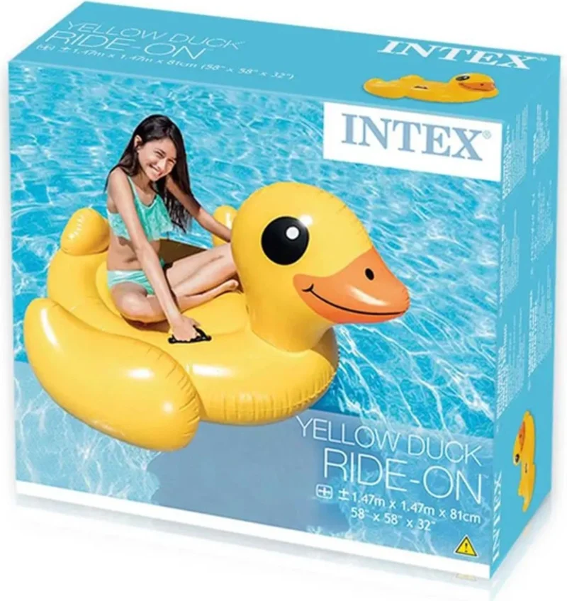 INTEX 3+ Years Old Rideon Yellow Duck - Sea Pool Rider Inflatable Duck Rider with Handle Yellow