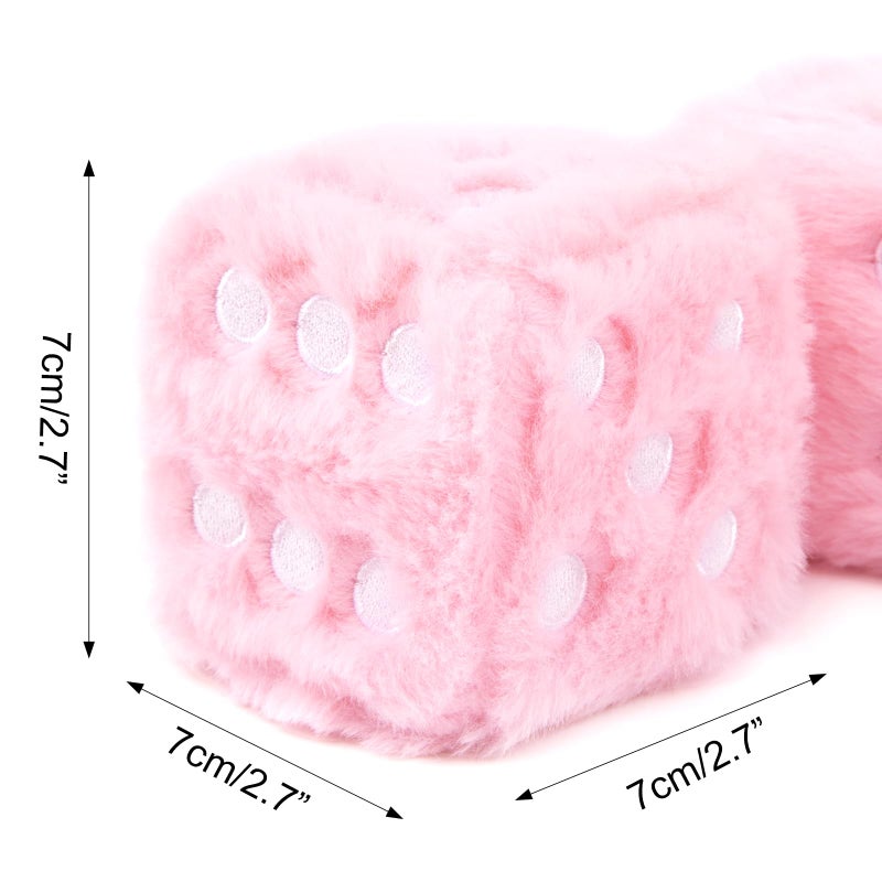 YGMONER Pink Fuzzy Dice for Car Rear View Mirror, Pair of 2.75" Plush Dice Retro Hanging Ornaments Car Interior Rearview Mirror Decor Accessories (Soft Pink with Embroidered Dots) - Image 5