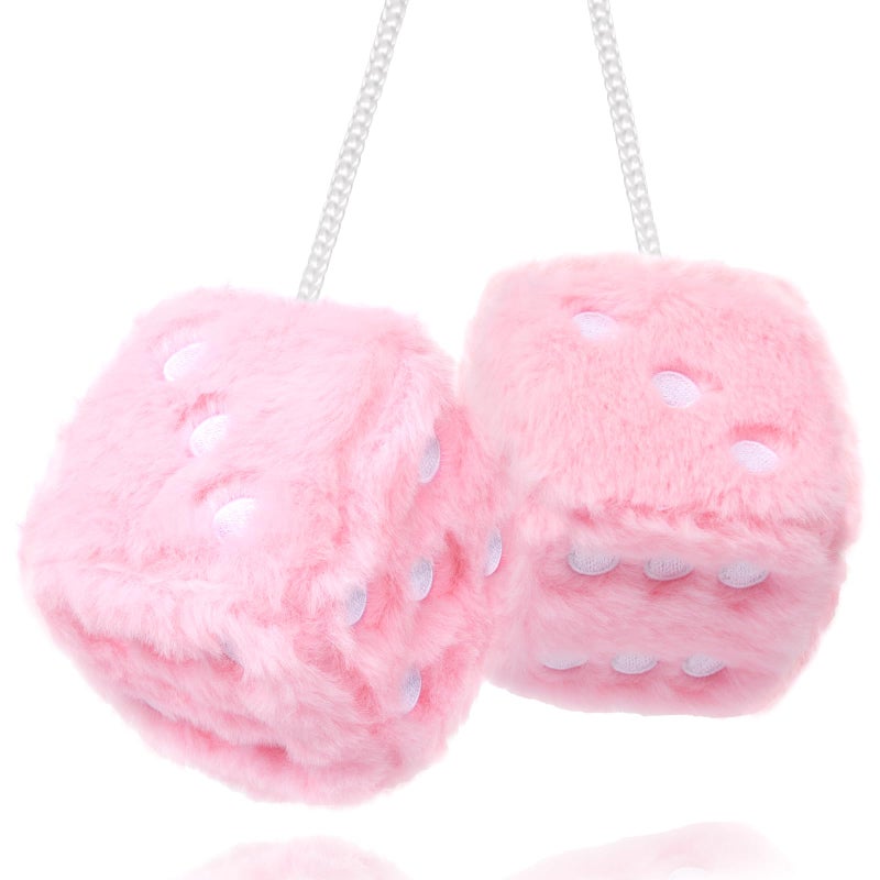 YGMONER Pink Fuzzy Dice for Car Rear View Mirror, Pair of 2.75" Plush Dice Retro Hanging Ornaments Car Interior Rearview Mirror Decor Accessories (Soft Pink with Embroidered Dots) - Image 1