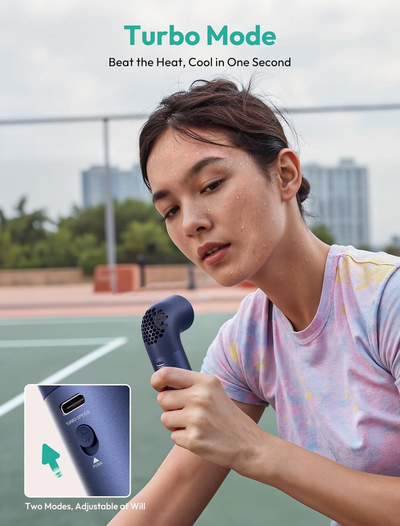 Aecooly Portable Handheld Fan, Powerful Turbo Air Tube Hand Fan, 19000 RPM High Speed Aero Pro, 15H Max Cooling Time, 6 Speeds Aluminum Case Mini Pocket Persaonl Fan for Travel, Gifts for Women - Blue - Image 5