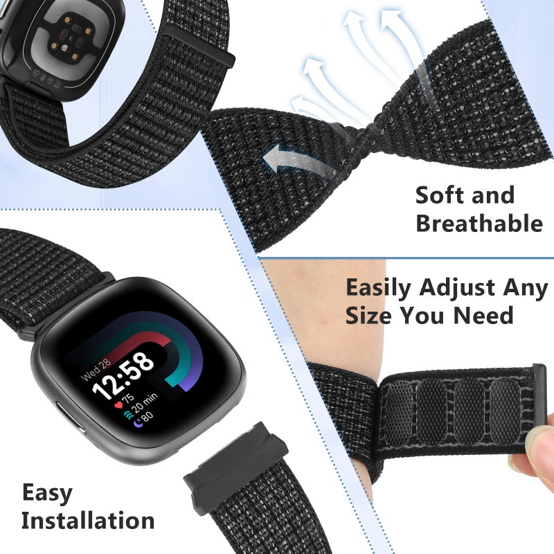 Bcuckood Nylon Loop Compatible with Fitbit Sense 2/Fitbit Sense/Fitbit Versa 4/Fitbit Versa 3 Bands, Women Men Soft Nylon Adjustable Breathable Strap Solo Loop Replacement Wristband - Image 3