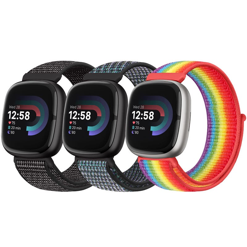 Bcuckood Nylon Loop Compatible with Fitbit Sense 2/Fitbit Sense/Fitbit Versa 4/Fitbit Versa 3 Bands, Women Men Soft Nylon Adjustable Breathable Strap Solo Loop Replacement Wristband - Image 1