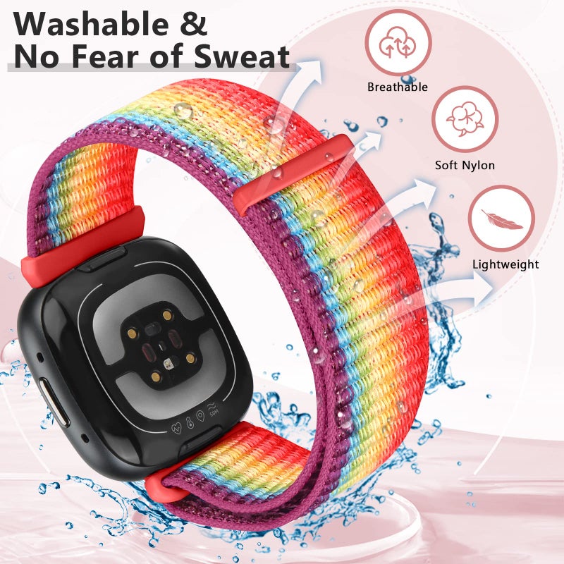 Bcuckood Nylon Loop Compatible with Fitbit Sense 2/Fitbit Sense/Fitbit Versa 4/Fitbit Versa 3 Bands, Women Men Soft Nylon Adjustable Breathable Strap Solo Loop Replacement Wristband - Image 2