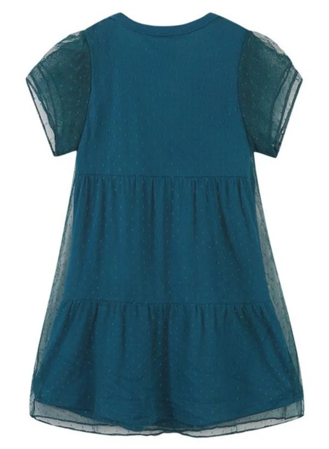 YUNIQEE Teal A-Line Crew Neck Printed Dress