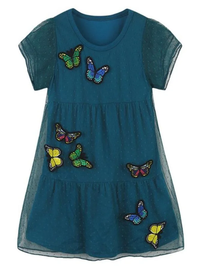 YUNIQEE Teal A-Line Crew Neck Printed Dress