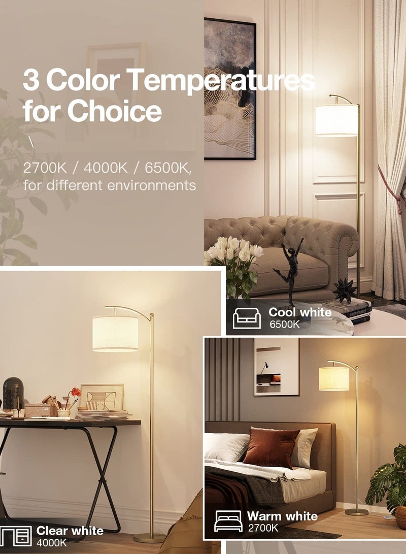 Bolivia's Floor Lamps, 3 Color Temperatures Standing Lamp with Linen Shade, Tall Lamps for Living Room Bedroom Office Classroom Dorm Room (12W Bulb Included)(Gold)  - Image 2