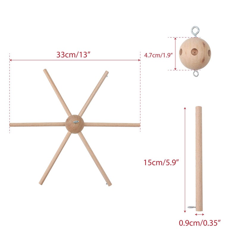 Marsrut Baby Mobile Kit Frame DIY for Crib Decorative Natural Wooden Wind Chime Equipment Hanger for Infant Boy Girl Home Nursery Creative Craft Wall Balcony Hanging Toy Bell Accessories Bedroom Ceiling Decor - Image 2