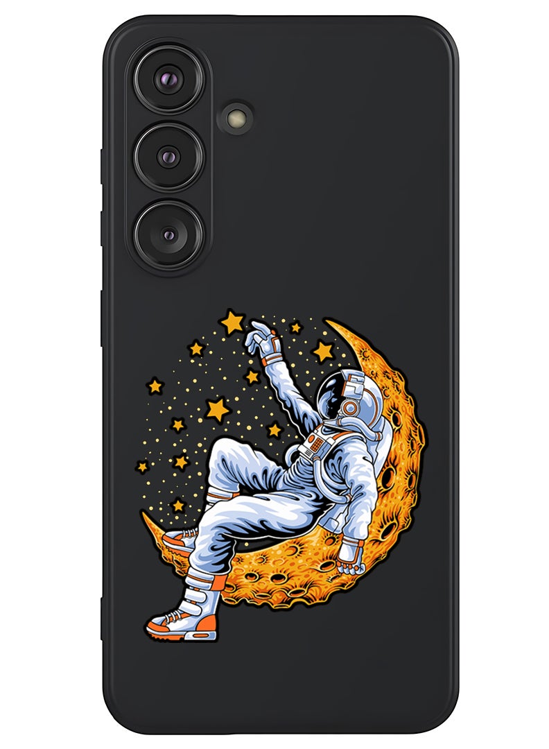 Theodor Protective Slim Fit Case Liquid Silicone Cover with Full Body Protection Anti-Scratch Shockproof Case For Samsung Galaxy S25 Plus (Black) - Astronaut lying on moon - Image 1