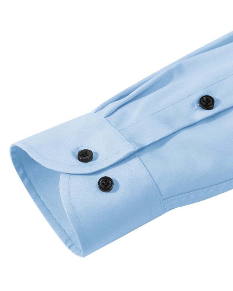 Lusead Light Blue Button Down Shirt Men Long Sleeve Slim Fit Business Lunch Stretch Wrinkle Free Mens Dress Shirt for Party - Image 5