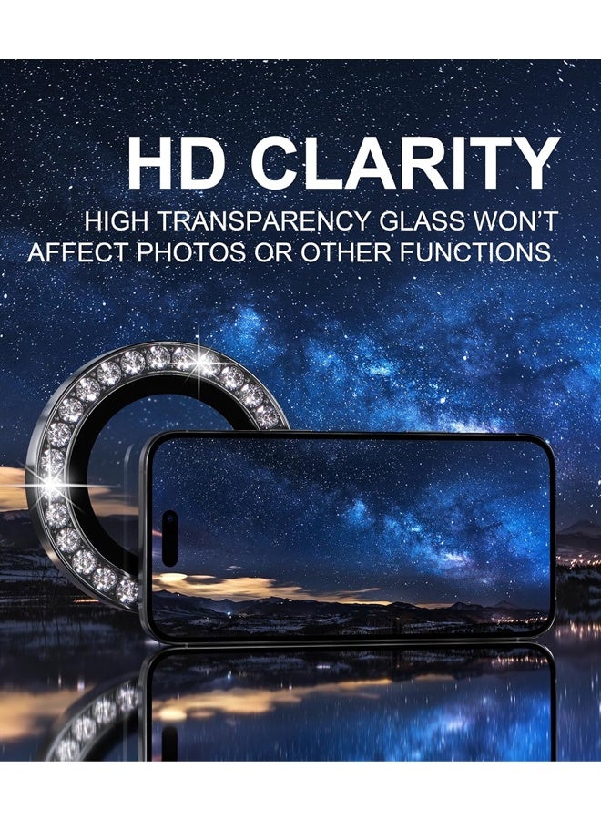 Compatible for iPhone 16 Pro/iPhone 16 Pro Max Camera Lens Protector Bling,Tempered Glass Camera Cover Screen Protector Metal Ring Decoration Accessories (Diamond-Black) - Image 5