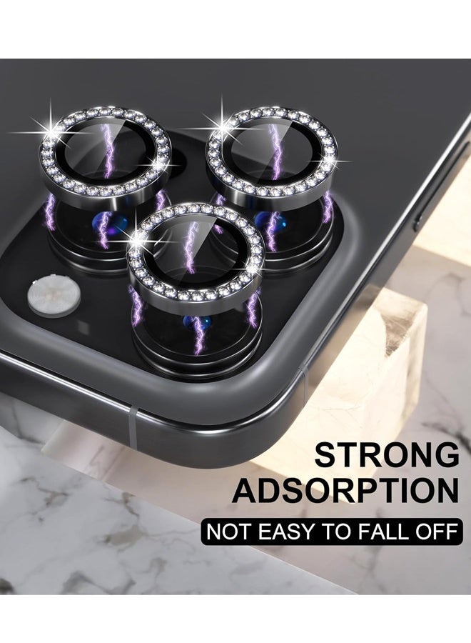 Compatible for iPhone 16 Pro/iPhone 16 Pro Max Camera Lens Protector Bling,Tempered Glass Camera Cover Screen Protector Metal Ring Decoration Accessories (Diamond-Black) - Image 4