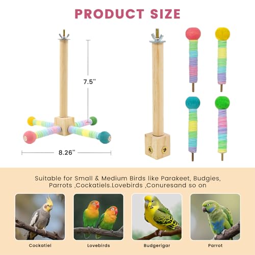 FAILUN Upgraded Parrot Perch ToyRotating Bird Perch Stand with Chew Ball Toy for SmallMedium BirdsBird Cage Accessories for Parakeets Cockatiels Lovebirds Conures Finches Budgies Rainbow Colors - Image 3