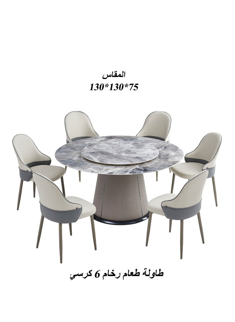 Generic - Luxury Marble Round Dining Table With 6 Chairs Set 130*130*75 CM - Image 1