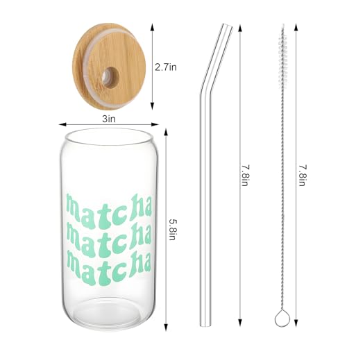 LemonRoad Matcha Glass Cups with Bamboo Lid and Glass Straw 16 oz Drinking Cup with Cleaning Brush for Women Matcha Lovers Valentines Birthday Party Gift - Image 3