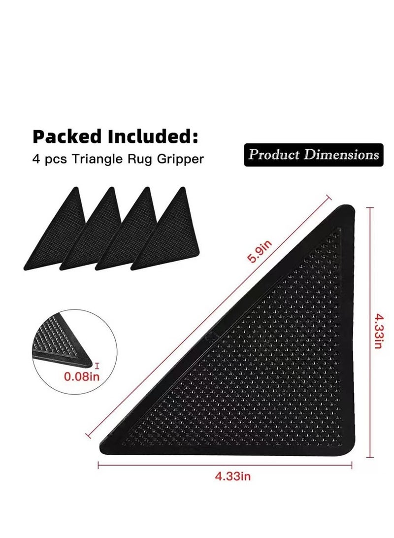 Carpet Stickers (4 Pcs), Anti Slip Rug Holder Reusable Washable Rug Stickers for Area Rugs, Dual Sided Adhesive Rug Stopper Keep Corners Flat (Black)  - Image 5
