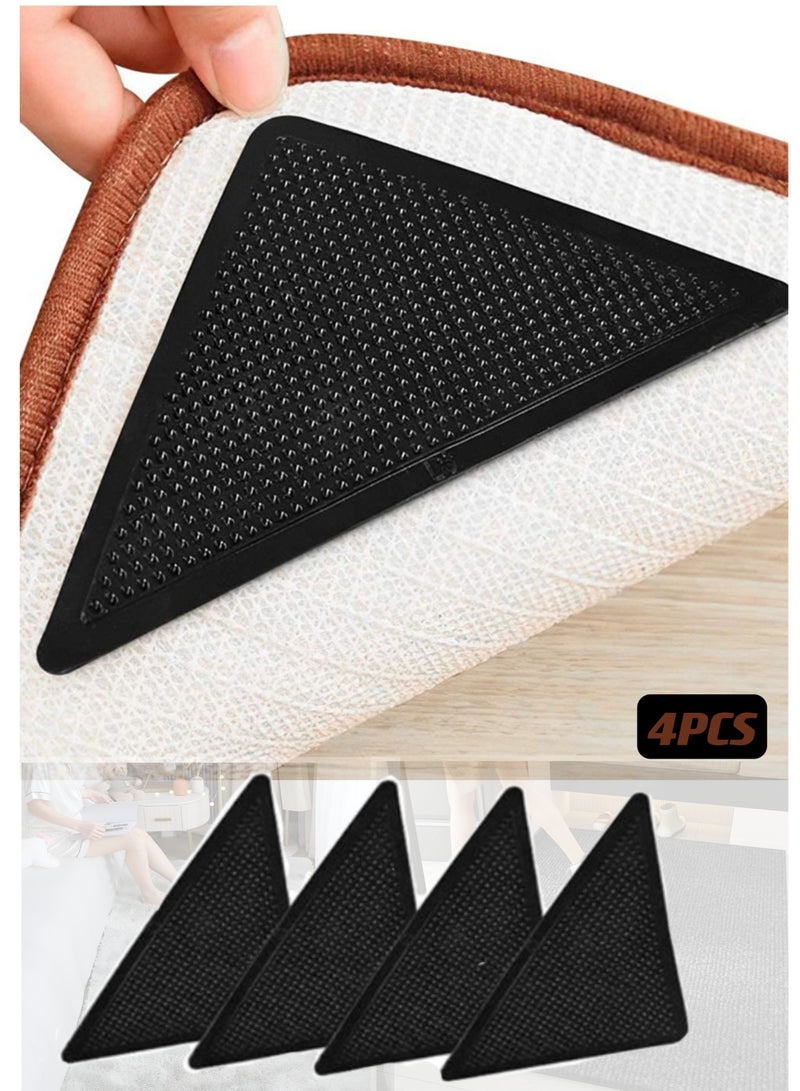 Carpet Stickers (4 Pcs), Anti Slip Rug Holder Reusable Washable Rug Stickers for Area Rugs, Dual Sided Adhesive Rug Stopper Keep Corners Flat (Black)  - Image 1