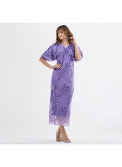 FAV Sequinned Midi Dress with Short Puff Sleeves and V-neck  - Image 2