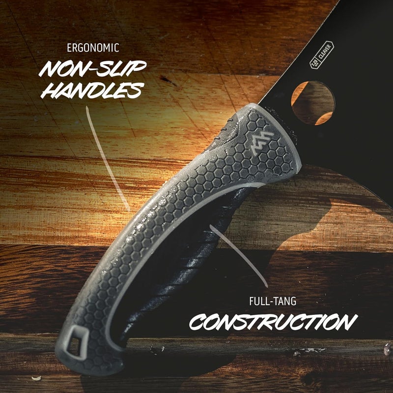Outdoor Edge ErgoMax Cleaver - Razor Sharp Meat Cleaver and Vegetable Kitchen Knife, Premium Titanium-Coated Steel Blades, Multipurpose Chef Knife for Home and Kitchen with Ergonomic Handle - Image 2