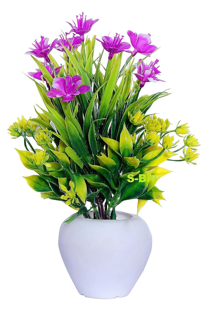 S-Biv SBiv White Cherry Table Flower top for Home Shop Office Decoration Gift Artificial Plant with Pot Pack of 4 16 CM  - Image 3