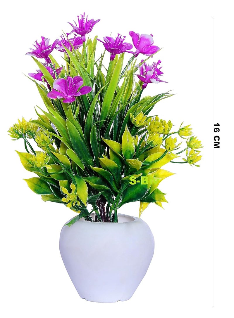 S-Biv SBiv White Cherry Table Flower top for Home Shop Office Decoration Gift Artificial Plant with Pot Pack of 4 16 CM  - Image 4