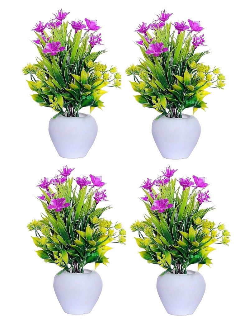 S-Biv SBiv White Cherry Table Flower top for Home Shop Office Decoration Gift Artificial Plant with Pot Pack of 4 16 CM  - Image 1