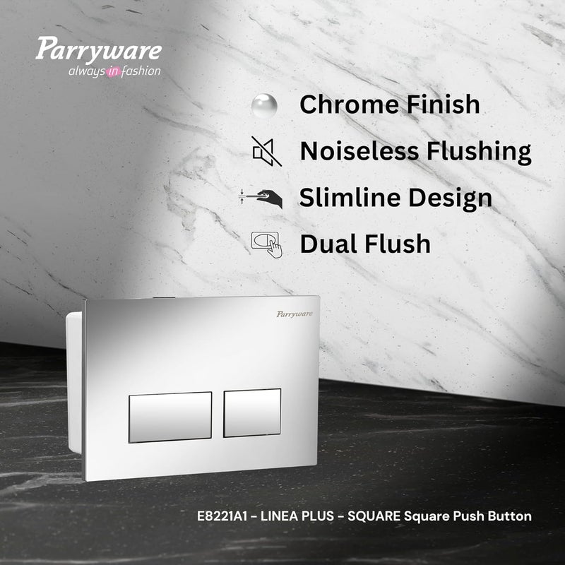 Parryware Linea Plus Push Plate Square Cistern Flush Actuator for Mechanical Inwall Tanks Polished Chrome E8221A1 - Image 3