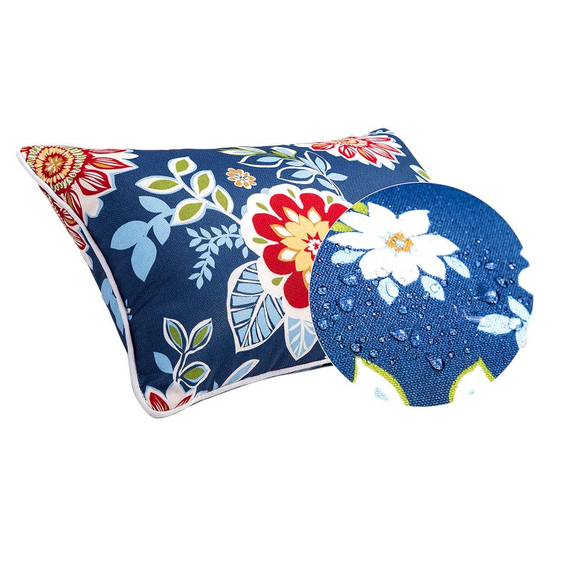 JMGBird Water-Resistant Outdoor Pillows Set of 2, 12x20 inch Durable Red Flowers Blue Background Throw Pillows with Inserts for Patio Furniture - Image 3
